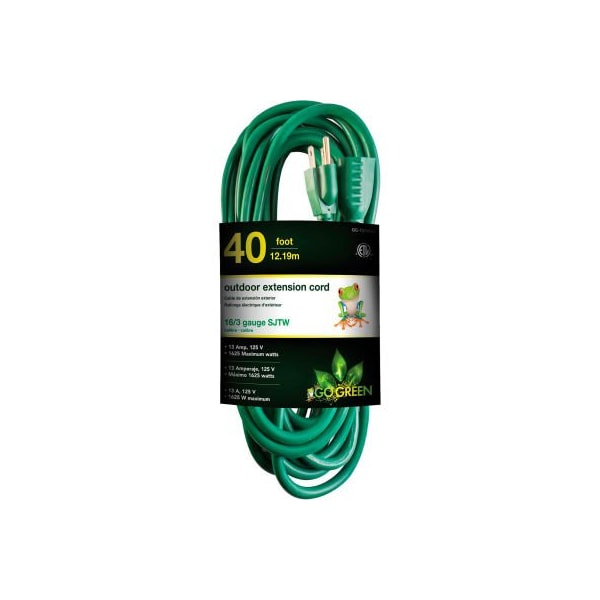 Gogreen SJTW Extension Cord, 16 AWG, Outdoor, 16/3, 1 Outlets, Green, 40 ft GG-13740GN - main